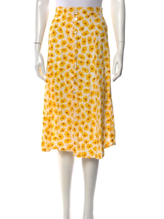Faithfull the Brand Dresses & Skirts - Faithfull The Brand Yellow Floral Print Midi Length Skirt S